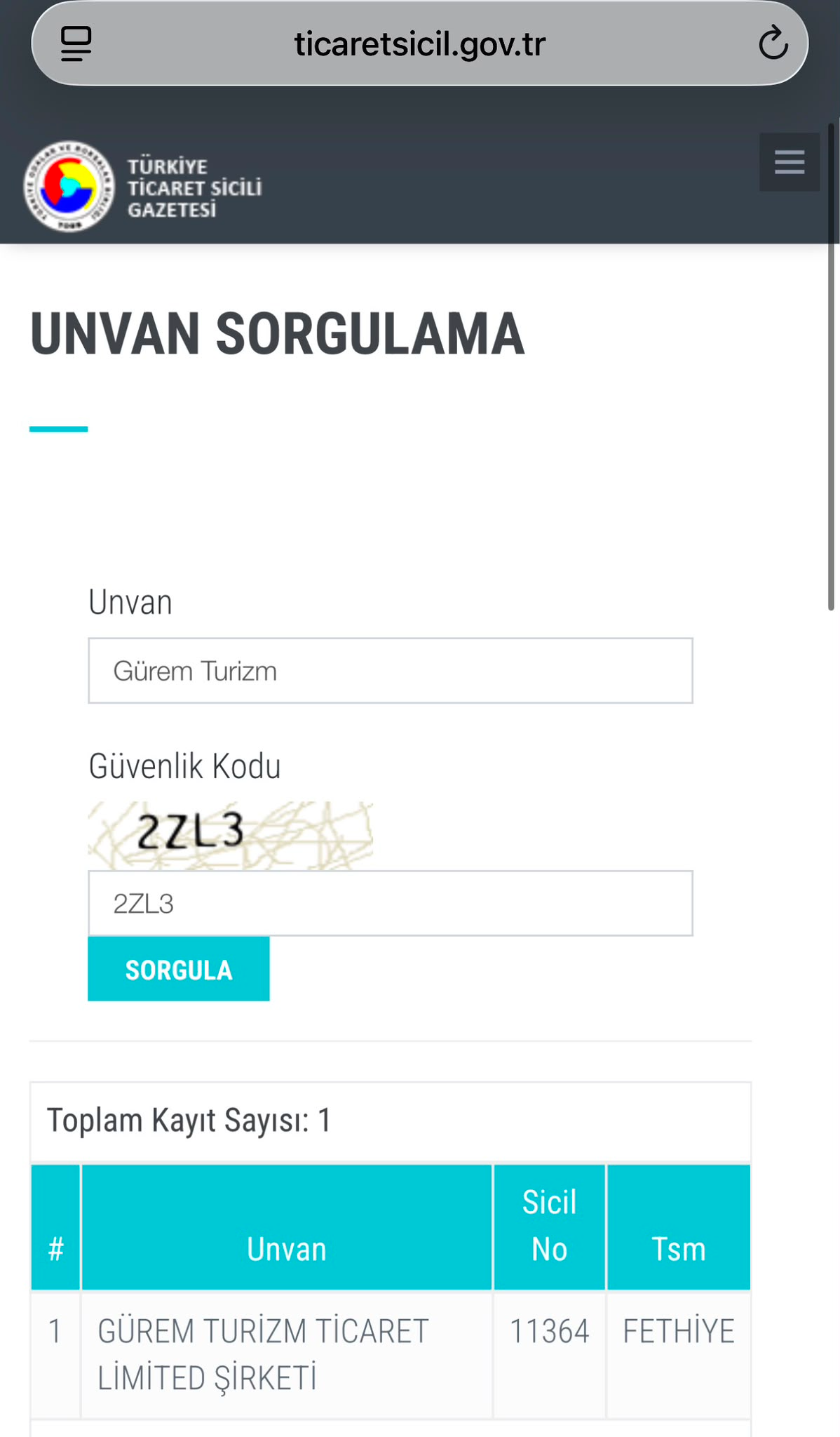 Türkiye Ticaret Sicili Gazetesi Kayıt Ekranı